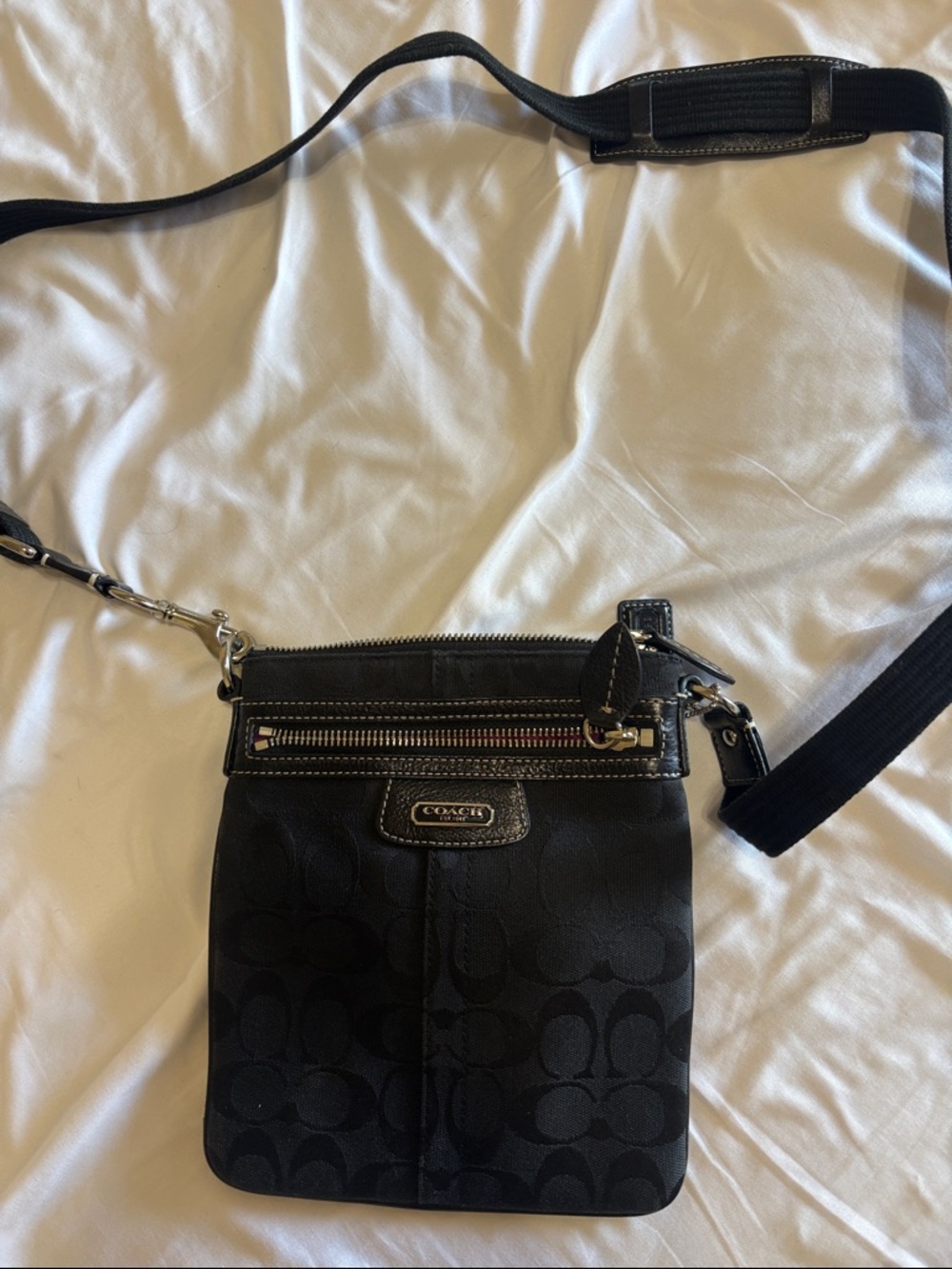 Coach Black Signature Crossbody Pouch with Silver Hardware